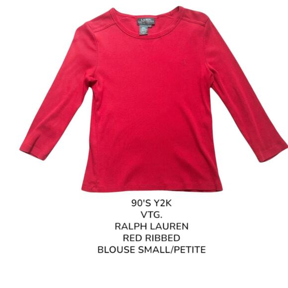 Y2K VTG. RALPH LAUREN RED RIBBED‎ SHIRT SMALL/petite - Picture 2 of 6